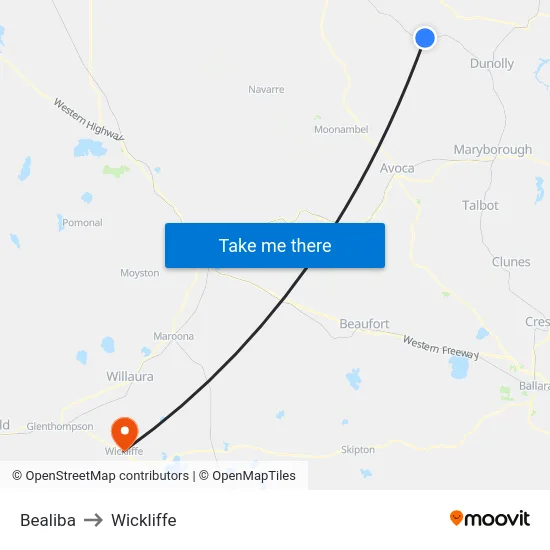 Bealiba to Wickliffe map