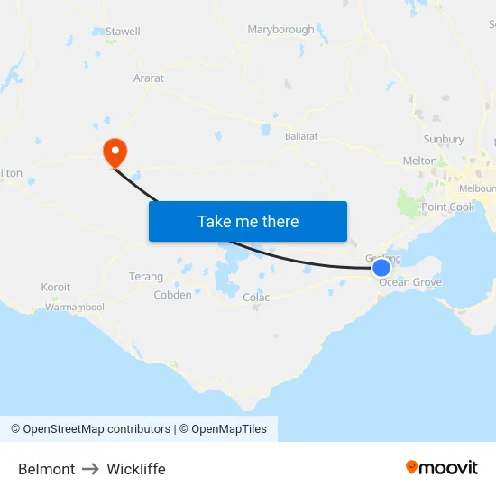 Belmont to Wickliffe map