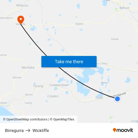 Birregurra to Wickliffe map