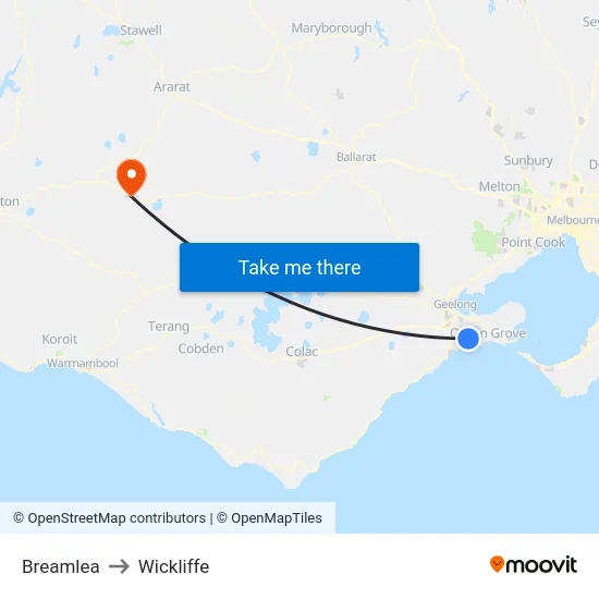 Breamlea to Wickliffe map