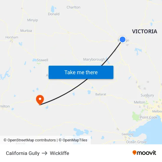 California Gully to Wickliffe map
