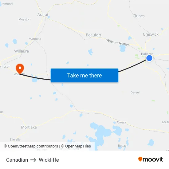 Canadian to Wickliffe map