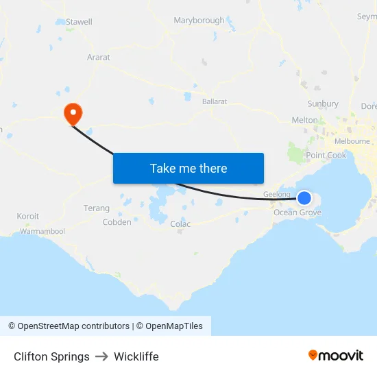 Clifton Springs to Wickliffe map