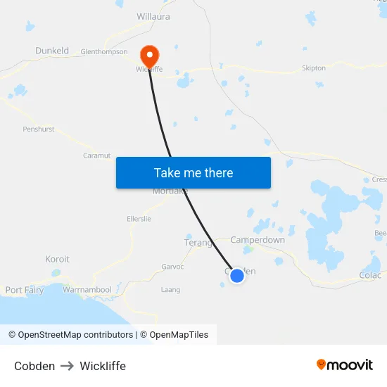 Cobden to Wickliffe map