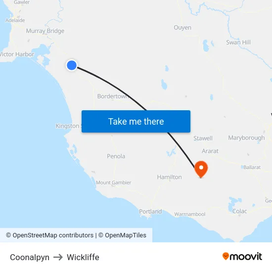 Coonalpyn to Wickliffe map