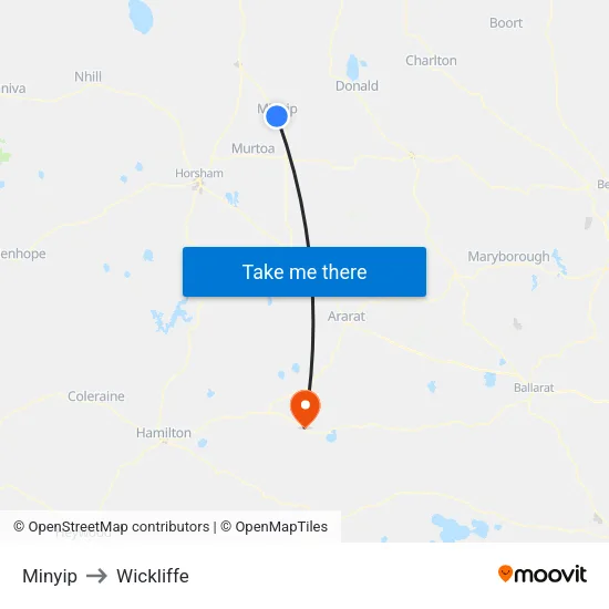 Minyip to Wickliffe map