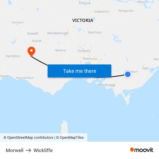 Morwell to Wickliffe map