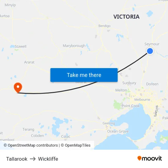 Tallarook to Wickliffe map