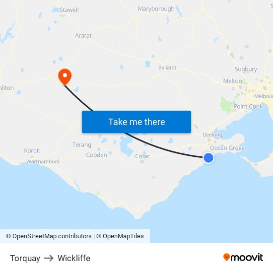 Torquay to Wickliffe map