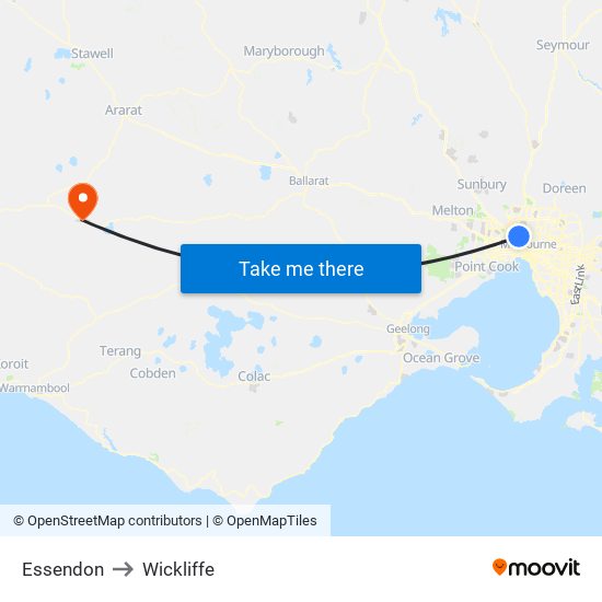 Essendon to Wickliffe map
