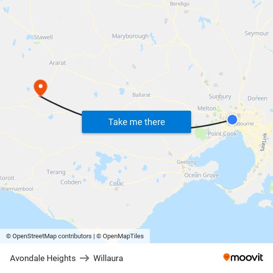 Avondale Heights to Willaura map