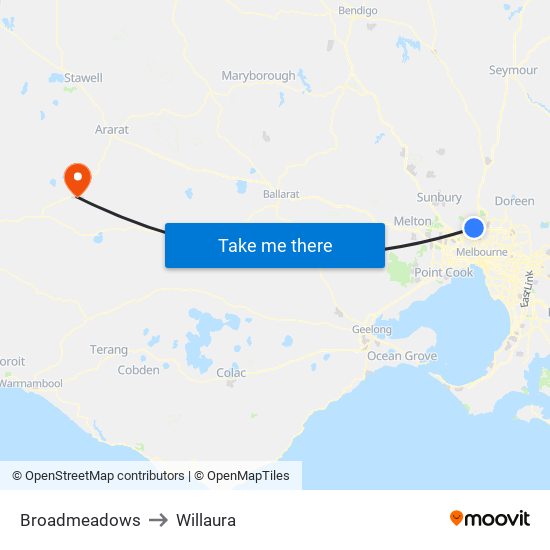 Broadmeadows to Willaura map