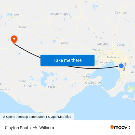 Clayton South to Willaura map
