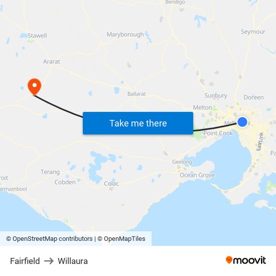 Fairfield to Willaura map