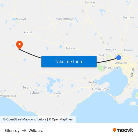 Glenroy to Willaura map