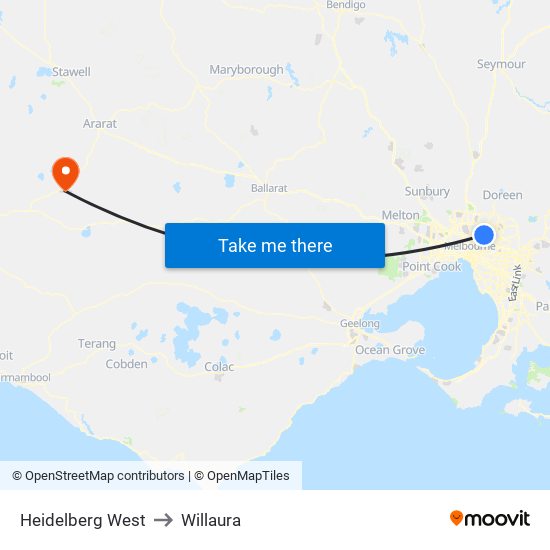 Heidelberg West to Willaura map