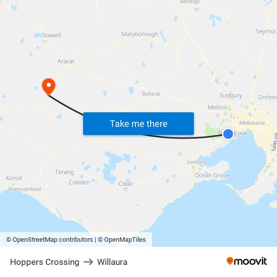 Hoppers Crossing to Willaura map