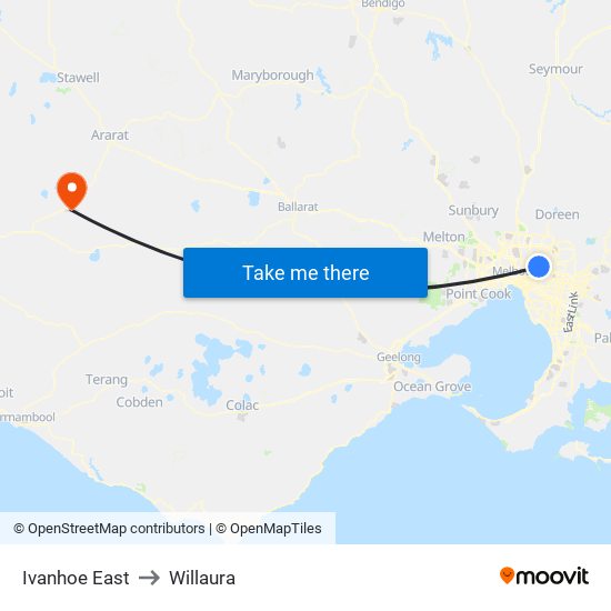 Ivanhoe East to Willaura map