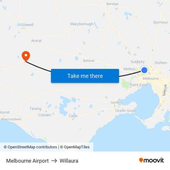 Melbourne Airport to Willaura map
