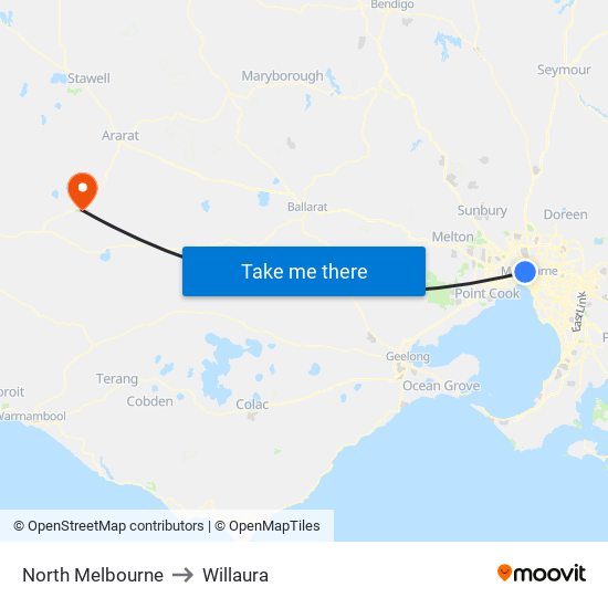 North Melbourne to Willaura map