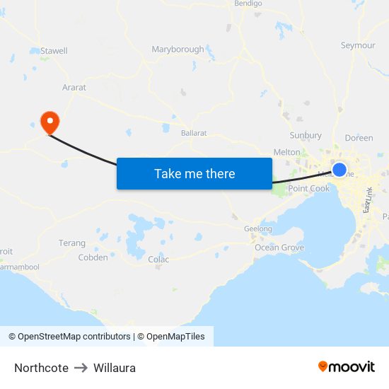 Northcote to Willaura map