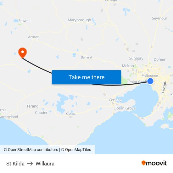 St Kilda to Willaura map