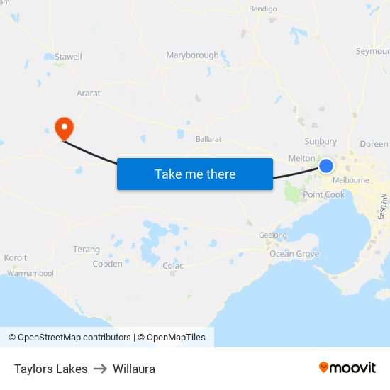 Taylors Lakes to Willaura map