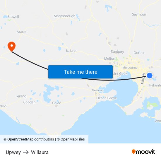 Upwey to Willaura map