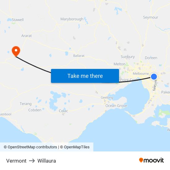 Vermont to Willaura map