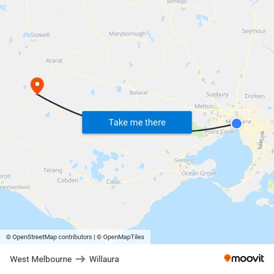 West Melbourne to Willaura map