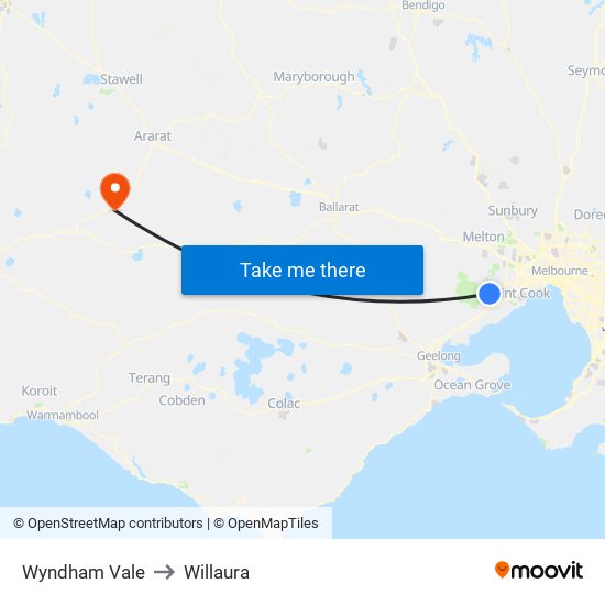Wyndham Vale to Willaura map