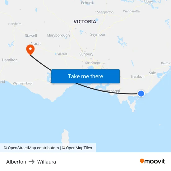 Alberton to Willaura map
