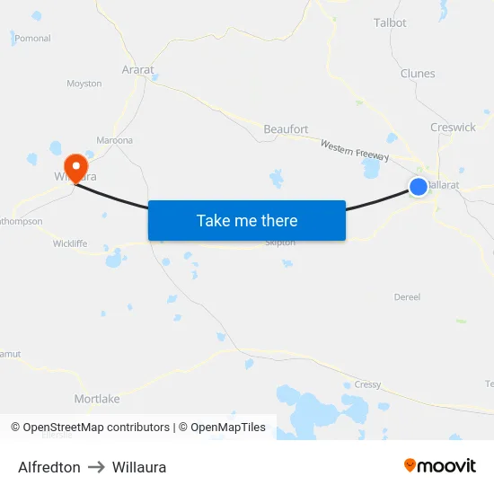 Alfredton to Willaura map