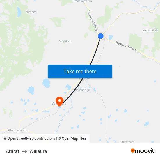 Ararat to Willaura map