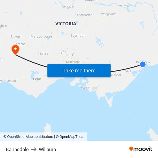 Bairnsdale to Willaura map