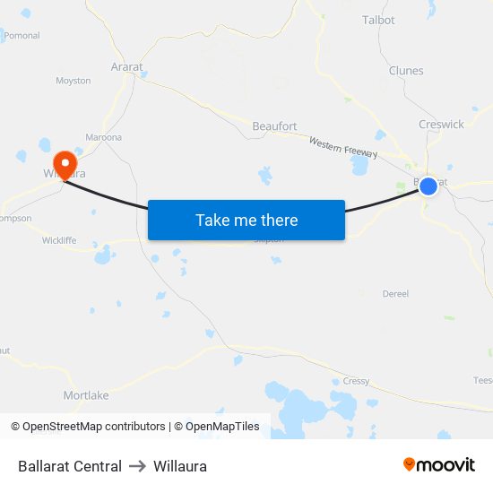 Ballarat Central to Willaura map