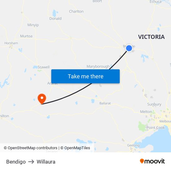 Bendigo to Willaura map