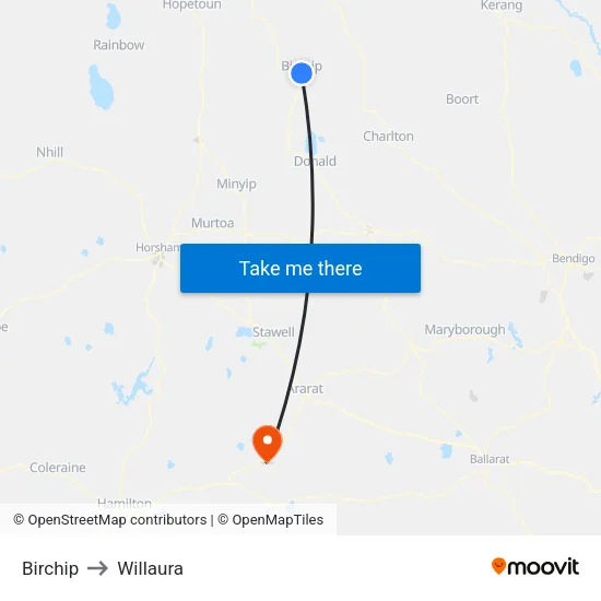 Birchip to Willaura map