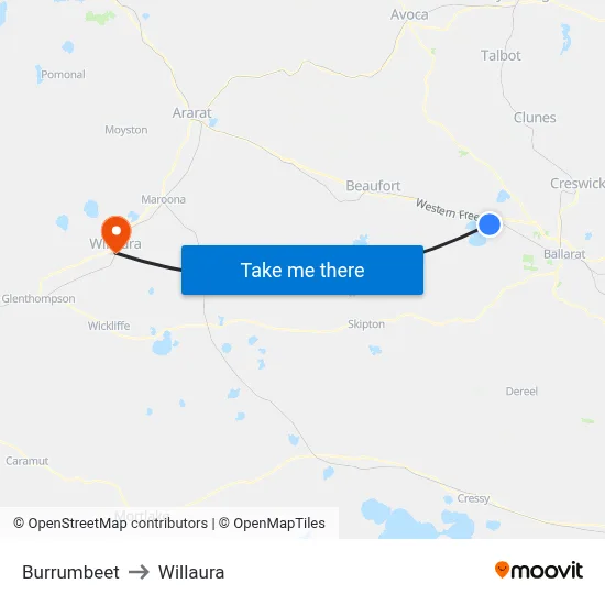 Burrumbeet to Willaura map