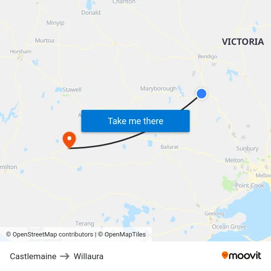 Castlemaine to Willaura map