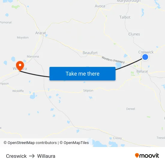 Creswick to Willaura map