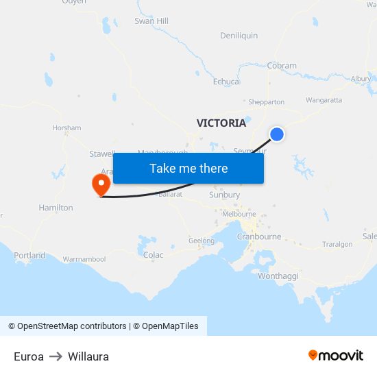 Euroa to Willaura map