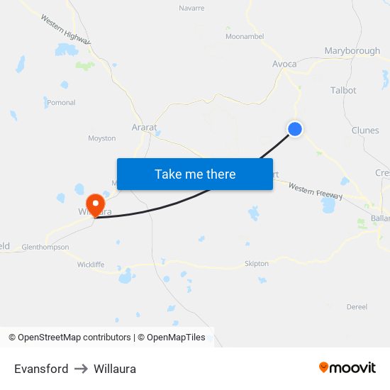 Evansford to Willaura map