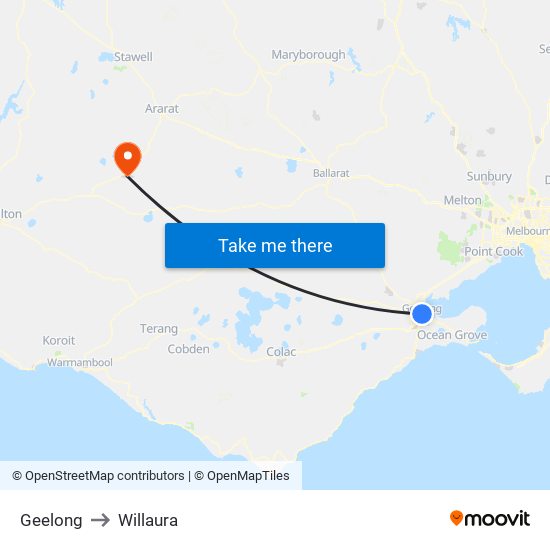 Geelong to Willaura map