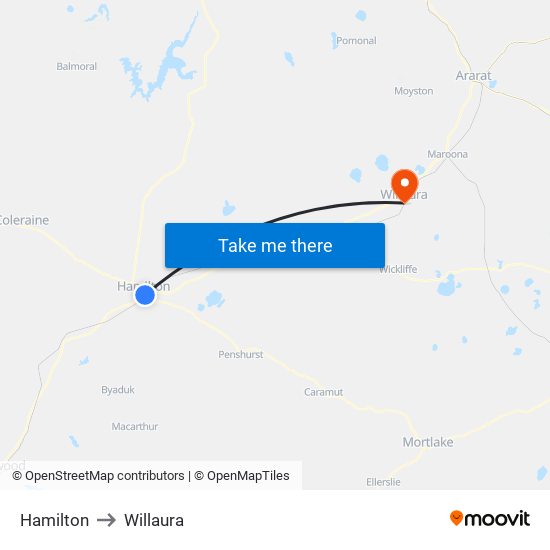 Hamilton to Willaura map