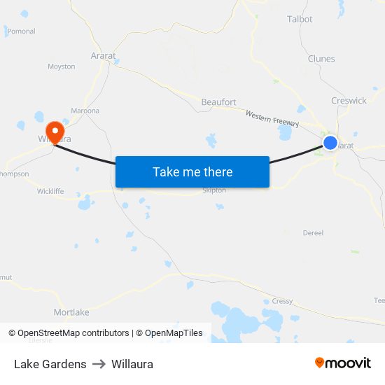 Lake Gardens to Willaura map