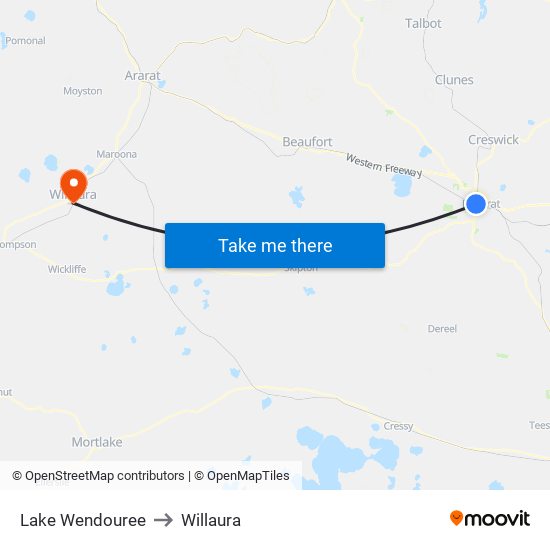 Lake Wendouree to Willaura map