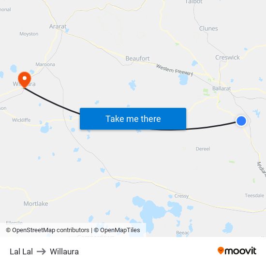 Lal Lal to Willaura map