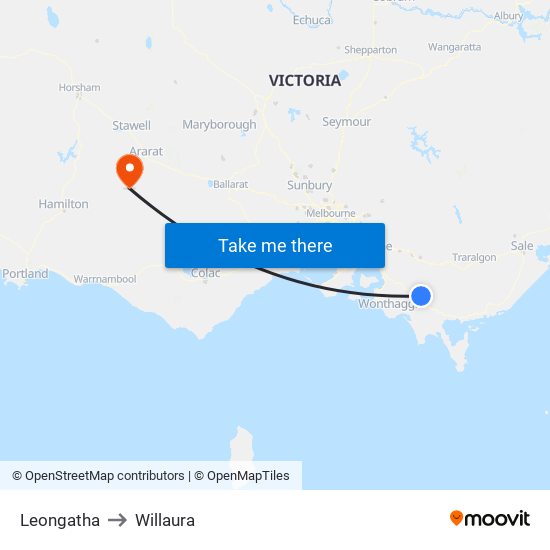 Leongatha to Willaura map