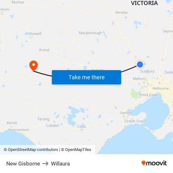 New Gisborne to Willaura map